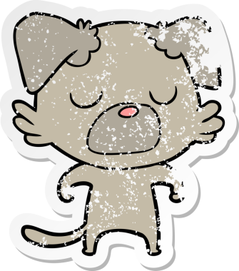 Bir insan tarafından çizilmiş bir karikatür köpeğinin sıkıntılı çıkartması.