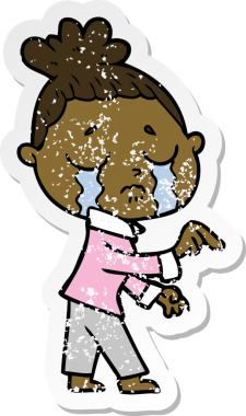 Bir insan tarafından çizilmiş, ağlayan bir karikatür çıkartması.