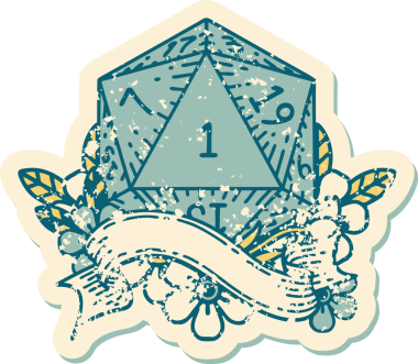 Retro Dövme Biçimi Doğal Bir d20 zar bir insan tarafından çizildi