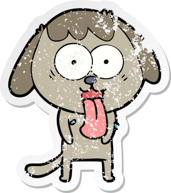 Bir insan tarafından çizilmiş şirin bir köpeğin sıkıntılı çıkartması.