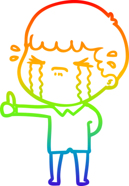 Gökkuşağı gradyan çizimi bir insan tarafından çizilmiş ağlayan bir karikatür adamı çiziyor.