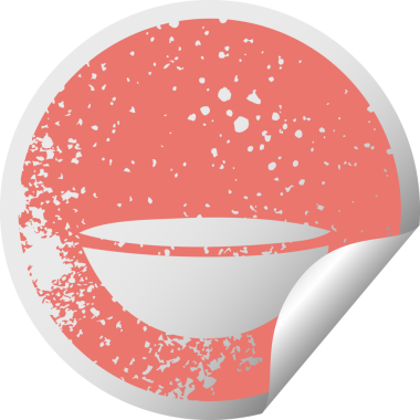 Bir insan tarafından çizilmiş sıcak çorbanın sıkıntılı, dairesel kabuk soyma etiketi sembolü