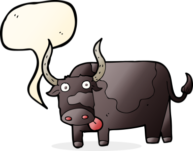 Bir insan tarafından çizilmiş konuşma balonlu çizgi film boğası.