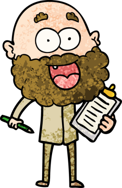 Bir insan tarafından çizilmiş notlar için sakallı ve pano takan çılgın adam.