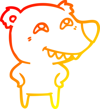 Bir insan tarafından çizilmiş dişleri gösteren çizgi film ayısının sıcak çizgi çizimi