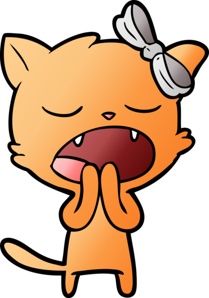 Bir insan tarafından çizilmiş esneyen kedi çizgi filmi.