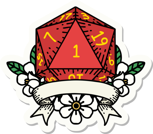 Bir insan tarafından çizilmiş doğal bir d20 zar etiketi.