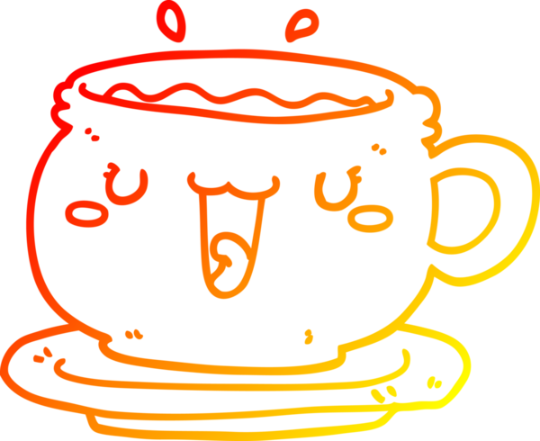 Bir insan tarafından çizilmiş sevimli bir çizgi film fincanı ve fincan tabağı.