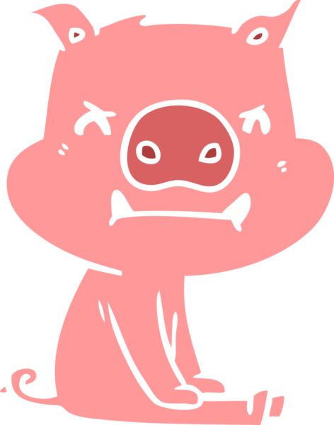 Bir insan tarafından çizilmiş kızgın düz renkli çizgi film domuzu.