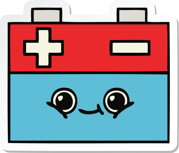 Bir insan tarafından çizilmiş şirin bir araba aküsünün çıkartması.