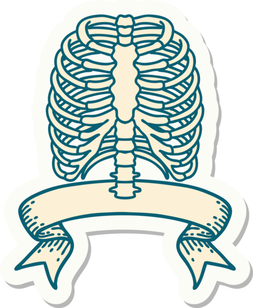 Bir insan tarafından çizilmiş göğüs kafesinin pankartına sahip dövme stili.