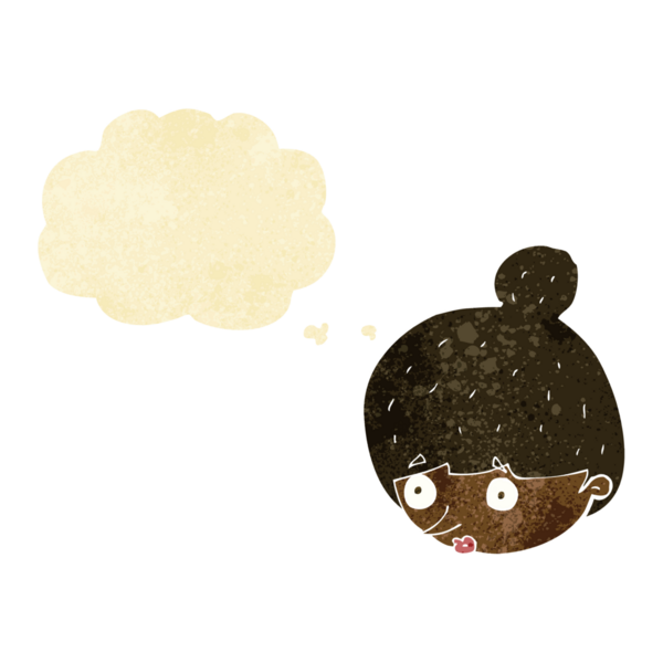 Bir insan tarafından çizilen düşünce baloncuğuyla kadının yüzünü şaşırtan çizgi film.