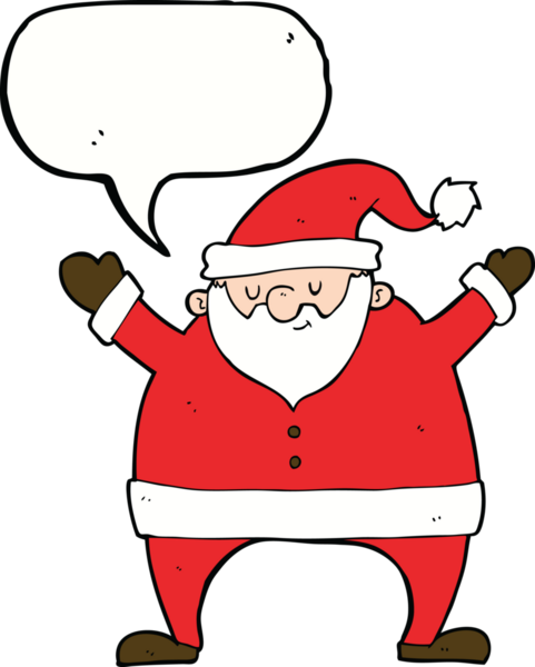 Bir insan tarafından çizilmiş konuşma balonlu Noel Baba çizgi filmi.