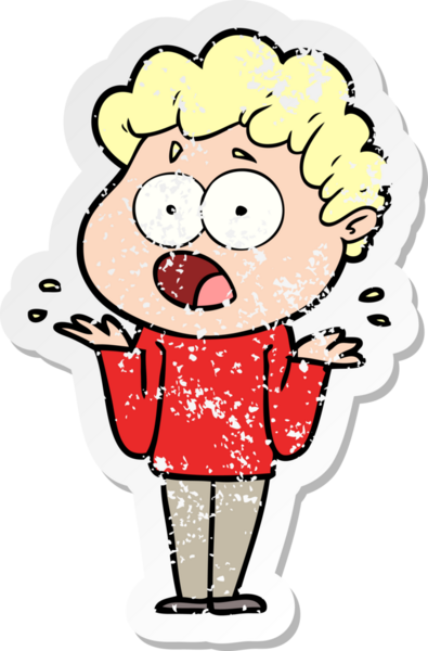 Bir insan tarafından çizilen şaşkınlık içinde soluk soluğa kalmış bir çizgi film karakterinin sıkıntılı çıkartması.