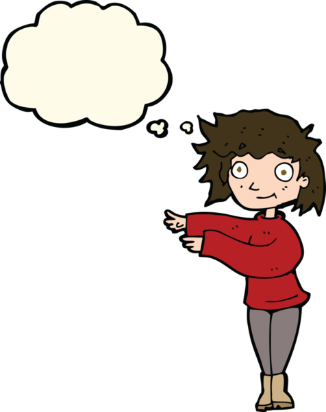 Bir insan tarafından çizilmiş düşünce balonlu çizgi film dansçısı kadın.