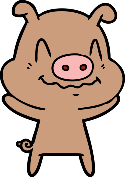 Bir insan tarafından çizilmiş sinirli çizgi film domuzu.