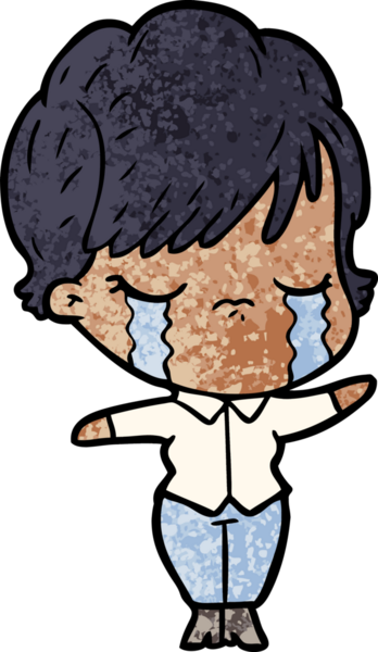 Bir insan tarafından çizilmiş ağlayan çizgi film kadını.