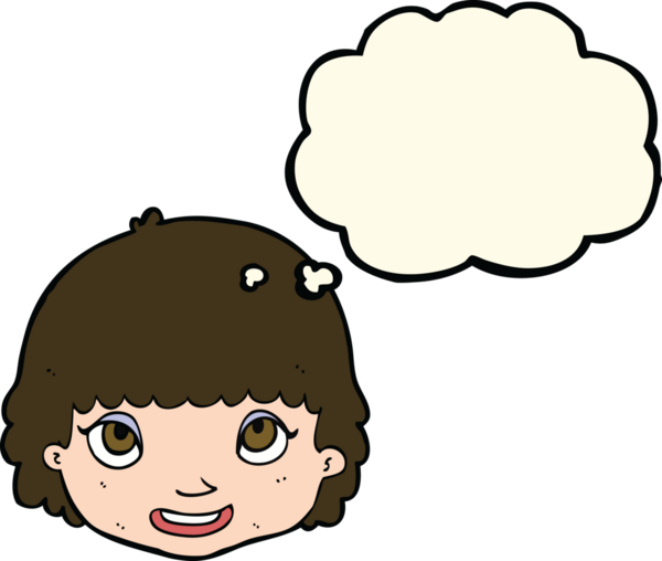 Bir insan tarafından çizilmiş düşünce baloncuklu mutlu kadın yüzü.