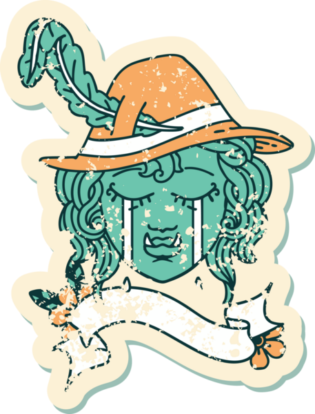 Retro Dövme Tarzı Ağlayan Yarı Ork Karakter Yüzü Bir İnsan Tarafından Çizildi