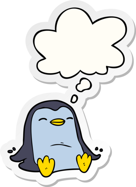 Düşünce baloncuğu insan tarafından çizilmiş bir çıkartma olan penguen çizgi filmi.