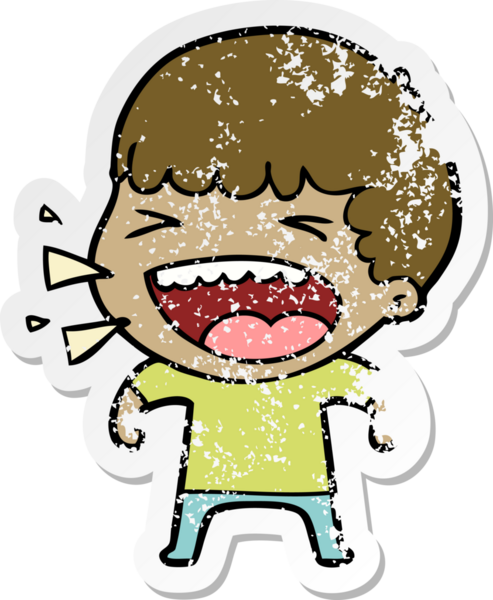 Bir insan tarafından çizilmiş gülen bir karikatür çıkartması.