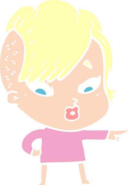 Düz renkli çizgi film. Bir insan tarafından çizilen kız şaşırdı.