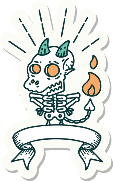 Bir insan tarafından çizilmiş bir dövme stili iskelet şeytan karakterinin çıkartması.