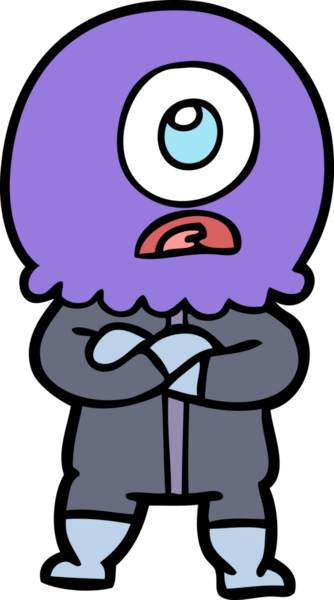 Sinirli çizgi film Tepegöz uzaylı uzay adamı bir insan tarafından çizildi.