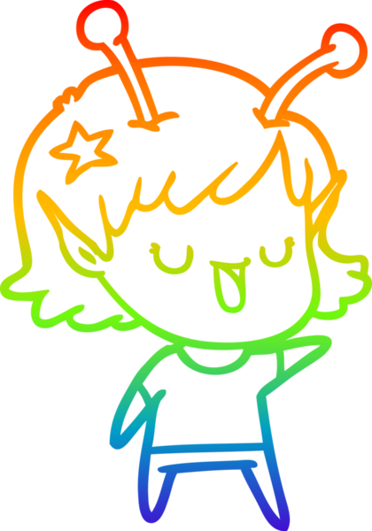 gökkuşağı gradyan çizimi mutlu bir uzaylı kız çizgi filmi bir insan tarafından çizildi