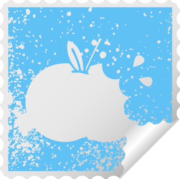 Bir insan tarafından çizilmiş sulu bir elmanın kare soyma etiketi.