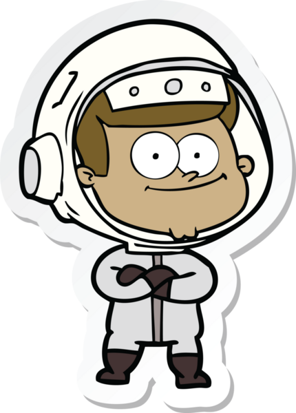 Bir insan tarafından çizilmiş mutlu bir astronot çizgi filminin çıkartması.