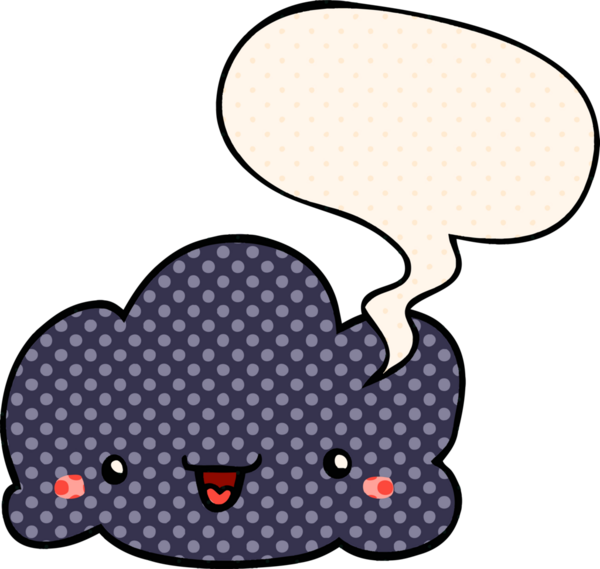 Bir insan tarafından çizilmiş çizgi roman tarzında konuşma baloncuğu olan şirin bir çizgi film bulutu.