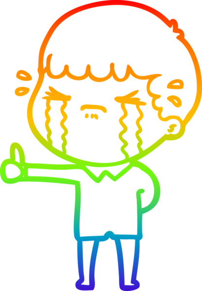 Gökkuşağı gradyan çizimi bir insan tarafından çizilmiş ağlayan bir karikatür adamı çiziyor.