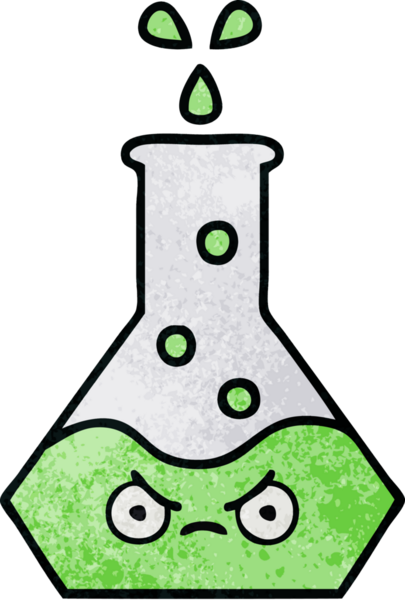 Bir insan tarafından çizilmiş bir bilim şişesinin retro grunge desen karikatürü.