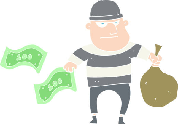 Bir insan tarafından çizilmiş bir banka soyguncusunun düz renk çizimi