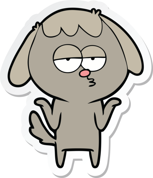 Bir insan tarafından çizilmiş sıkılan bir köpeğin çıkartması.