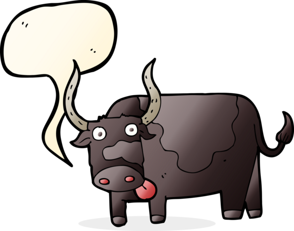 Bir insan tarafından çizilmiş konuşma balonlu çizgi film boğası.