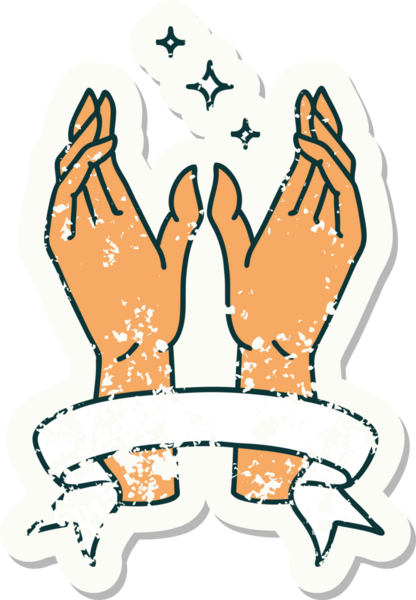 Bir insan tarafından çizilmiş mistik el sancağıyla eski bir etiket.