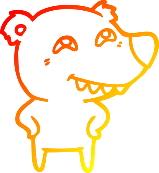 Bir insan tarafından çizilmiş dişleri gösteren çizgi film ayısının sıcak çizgi çizimi