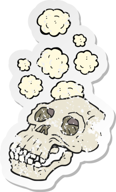 Bir insan tarafından çizilmiş eski bir kafatası karikatürünün gerilemiş yapıştırması.