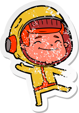 Bir insan tarafından çizilmiş mutlu bir astronotun sıkıntılı çıkartması.