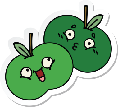 Bir insan tarafından çizilmiş şirin bir çizgi film elmasının çıkartması.