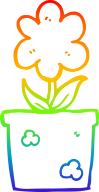 Gökkuşağı gradyan çizgisi. Bir insan tarafından çizilmiş şirin bir karikatür çiçeği.