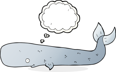 Bir insan tarafından çizilmiş düşünce baloncuklu çizgi film balinası