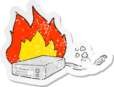 Bir insan tarafından çizilmiş bir bilgisayar sabit diskinin gerilimli retro çıkartması.