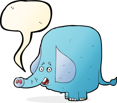 Bir insan tarafından çizilmiş konuşma balonlu komik bir fil.