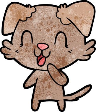 Bir insan tarafından çizilmiş gülen çizgi film köpeği.