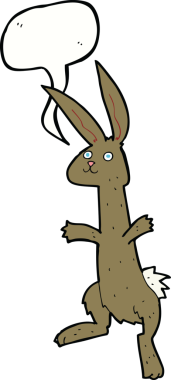 Bir insan tarafından çizilmiş konuşma balonlu çizgi film tavşanı.