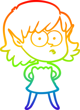 Gökkuşağı gradyan çizgi çizimi bir insan tarafından çizilmiş bir elf kızı