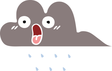 Bir insan tarafından çizilen fırtına bulutunun düz renkli retro karikatürü